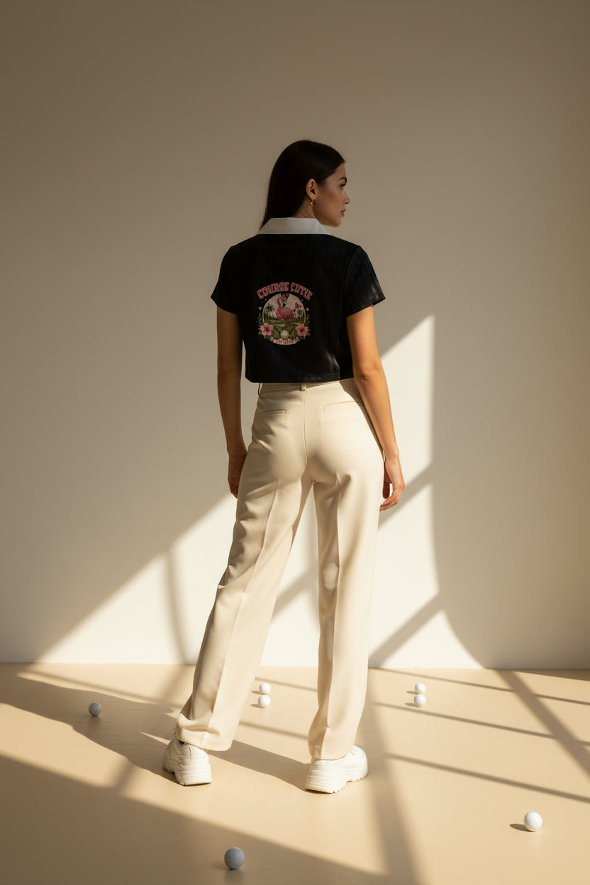 Fairway Crop Jersey — Black & White