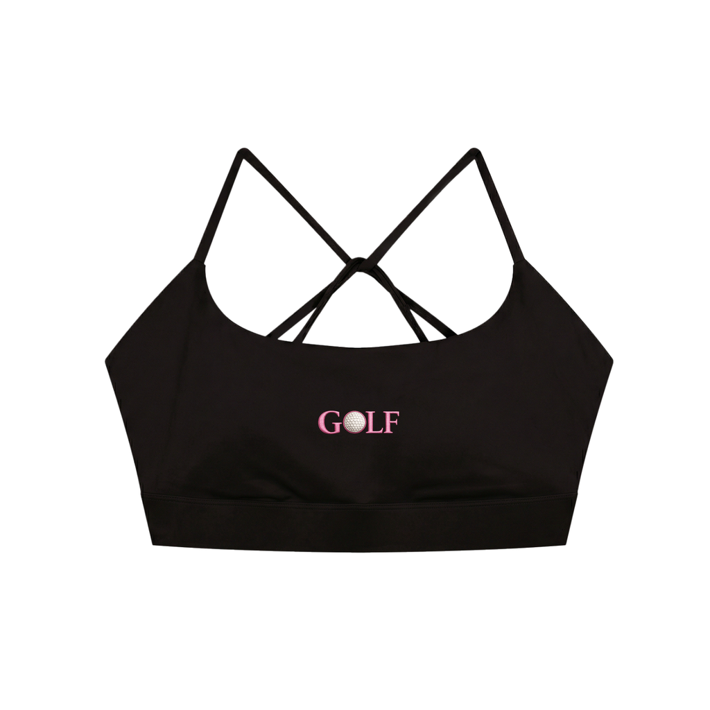 Zero Zen Golf Drive Bra in black — women's strappy criss-cross golf sports bra, featured photo