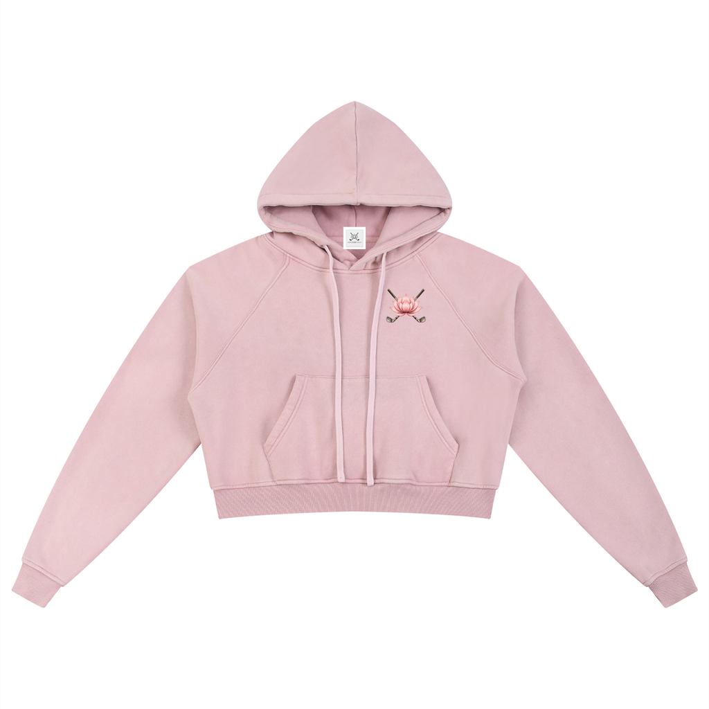 Zero Zen Golf Caddie Crop Hoodie in light pink and blue — alternate view