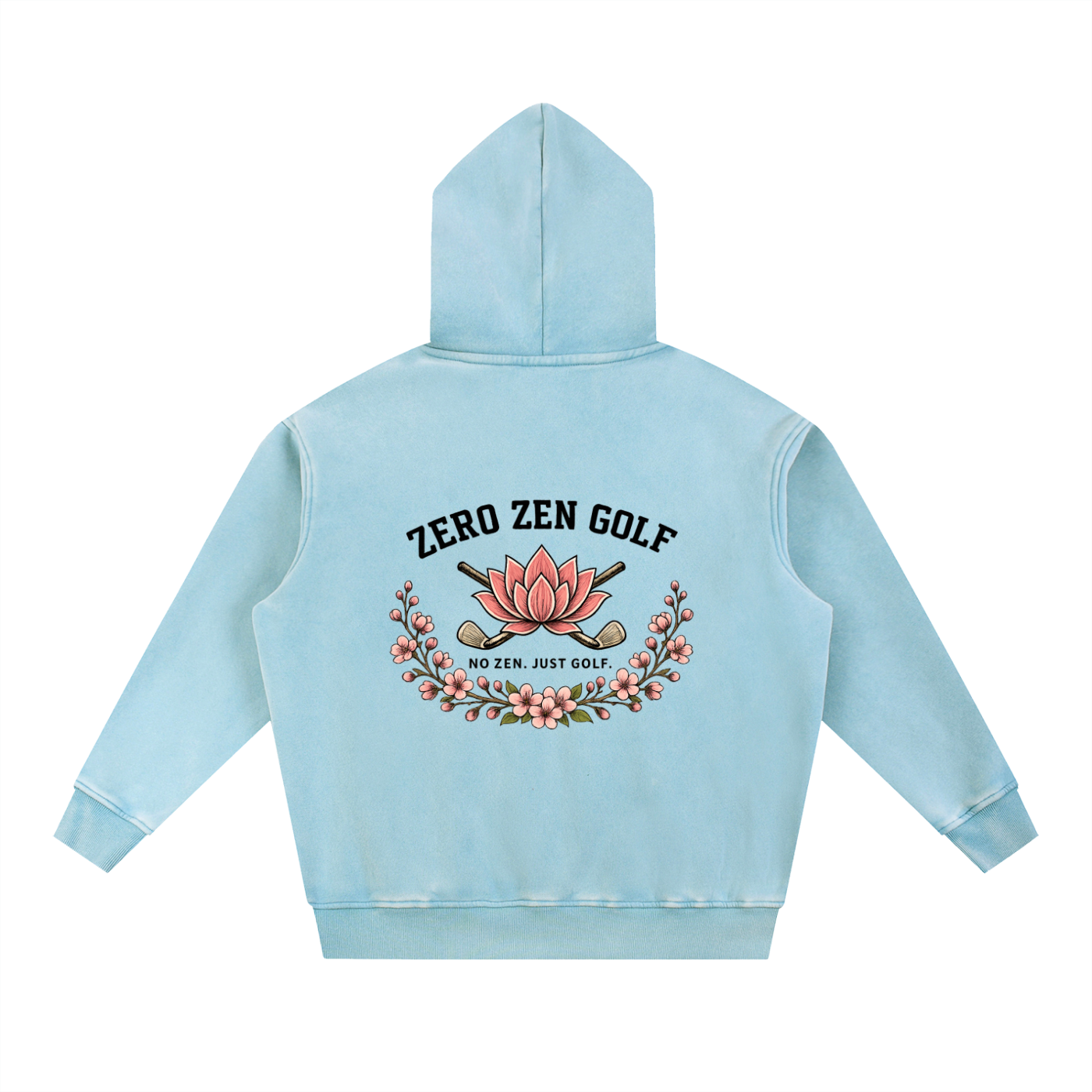 Zero Zen Golf 19th Hole Hoodie in apricot and lake blue — oversized snow-washed golf hoodie, featured photo
