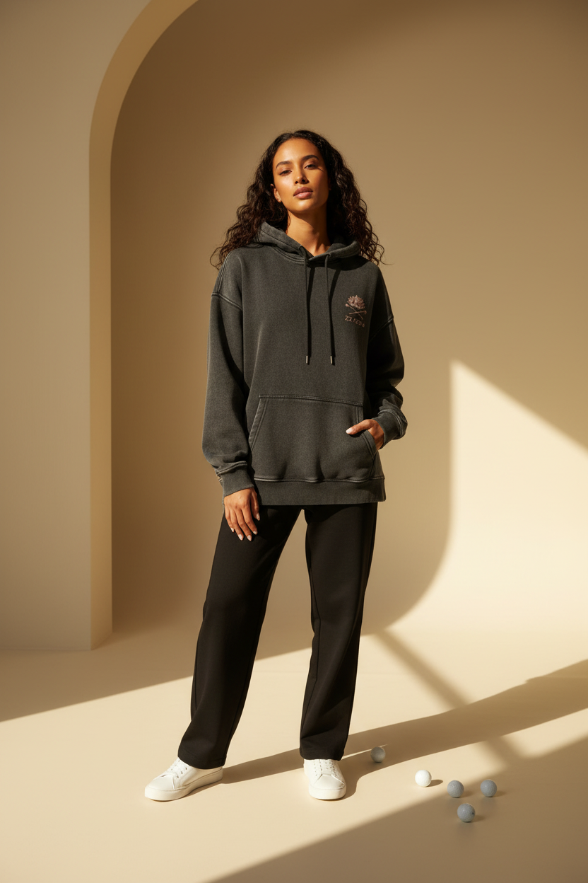 19th Hole Hoodie — Black & Apricot