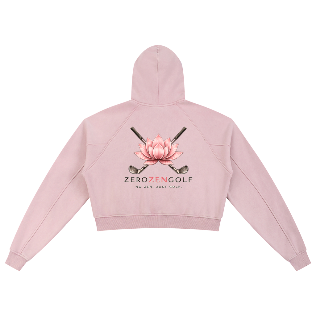 Zero Zen Golf Caddie Crop Hoodie in light pink and blue — alternate view