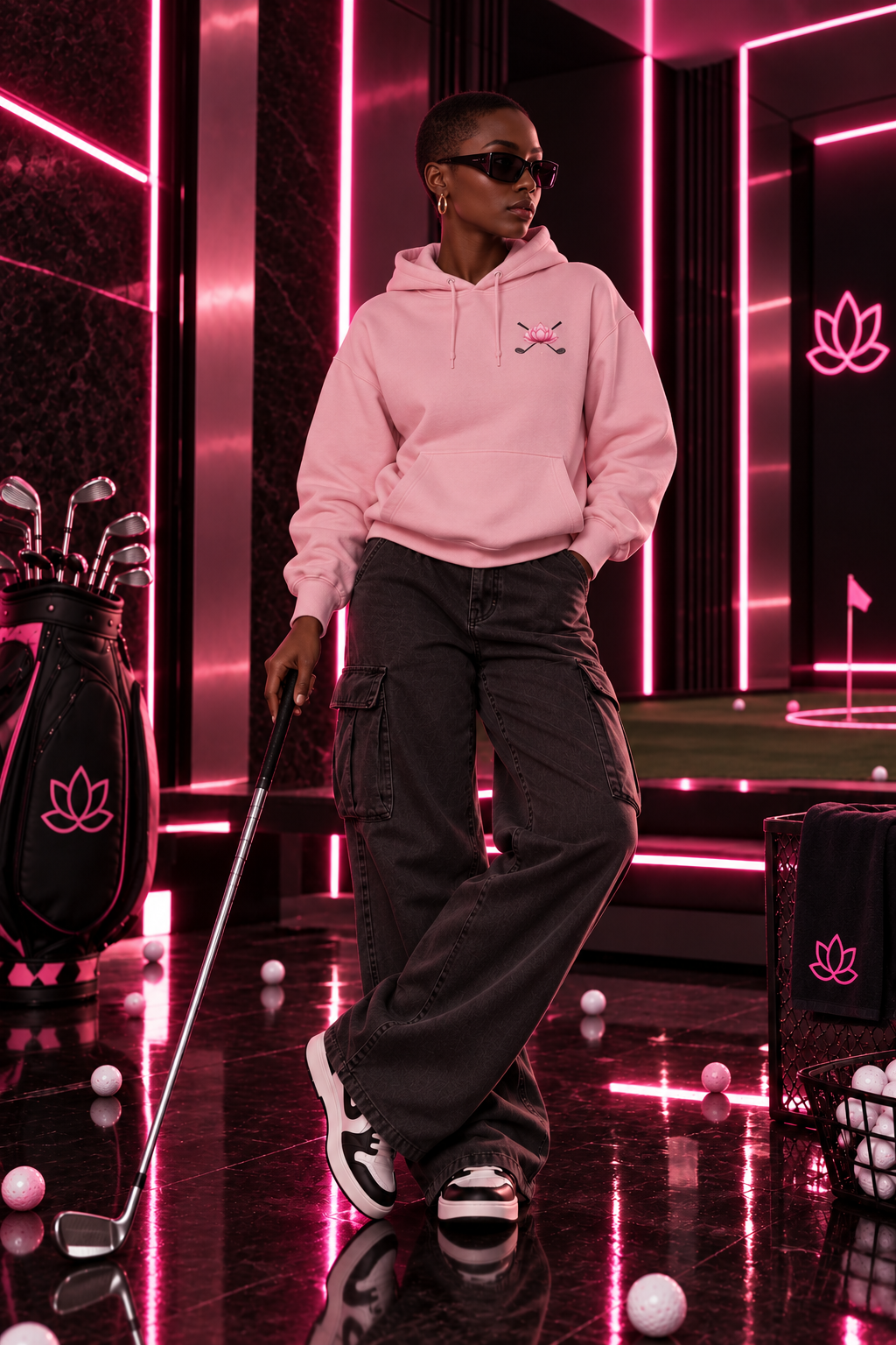 Caddie Crop Hoodie — Light Pink & Blue