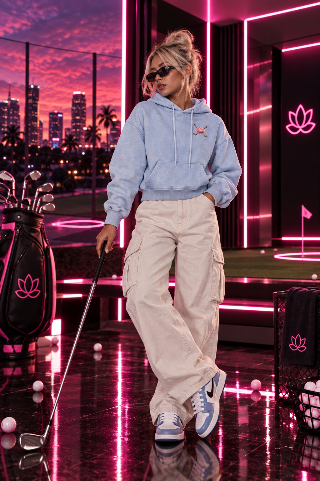 Caddie Crop Hoodie — Light Pink & Blue