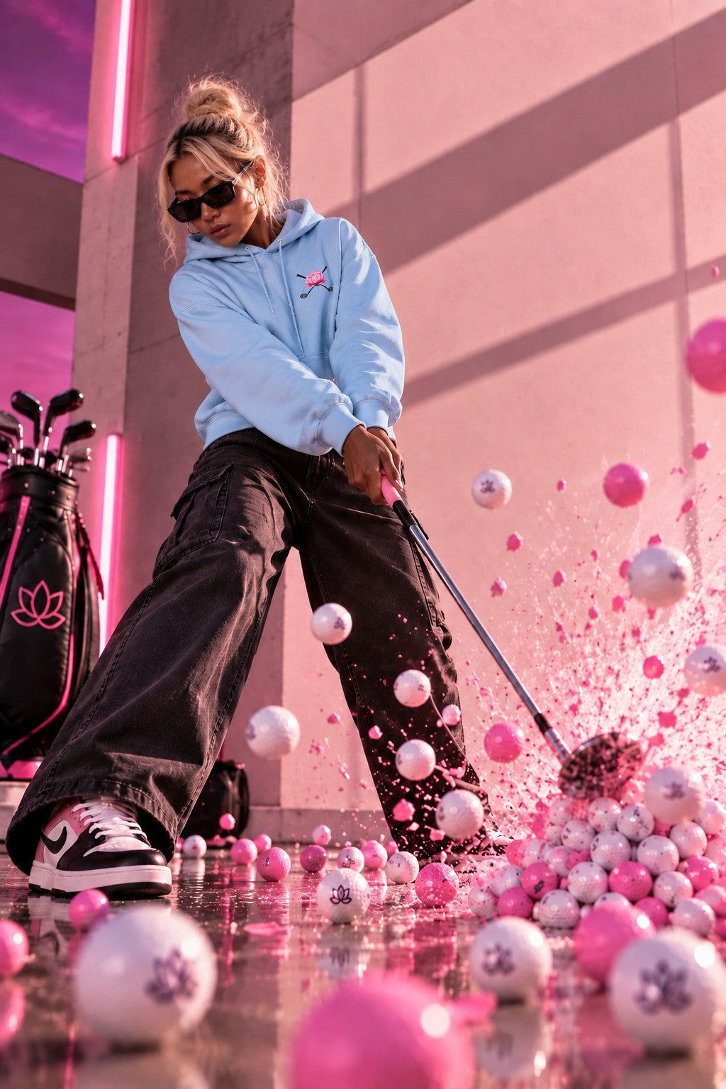 Caddie Crop Hoodie — Light Pink & Blue