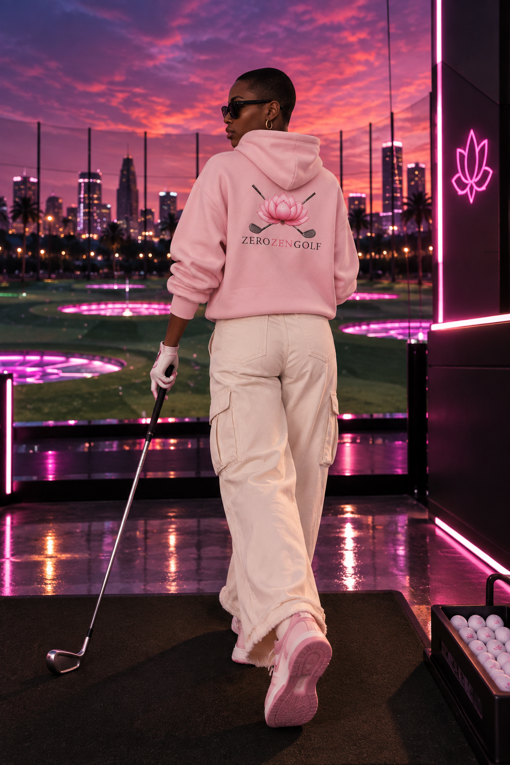 Caddie Crop Hoodie — Light Pink & Blue